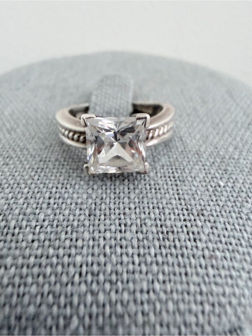 Sterling Silver Braid Ring with Square Radiant Cubic Zirconia CZ Stone Size 5.75